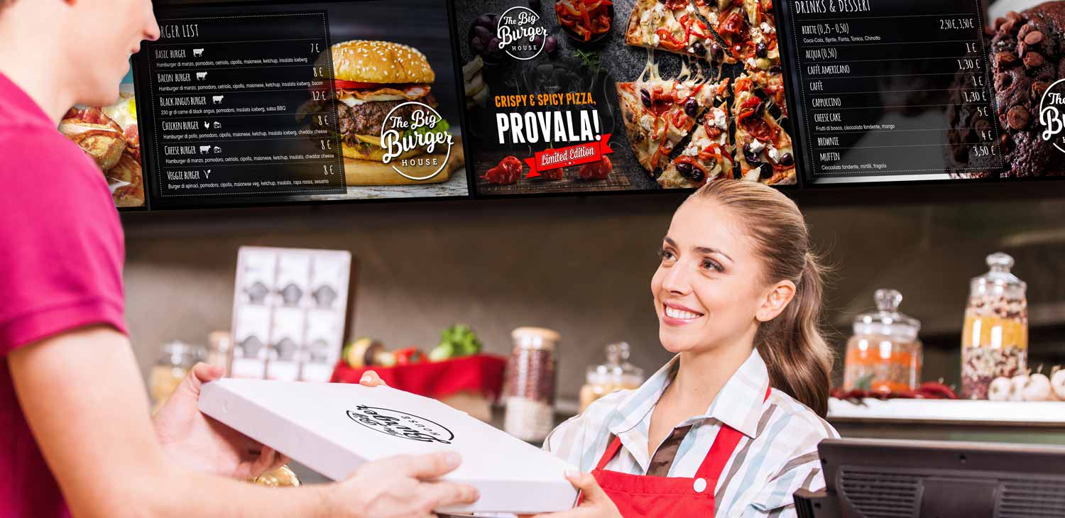 menu digitale su display per ristoranti, pizzerie, fast food